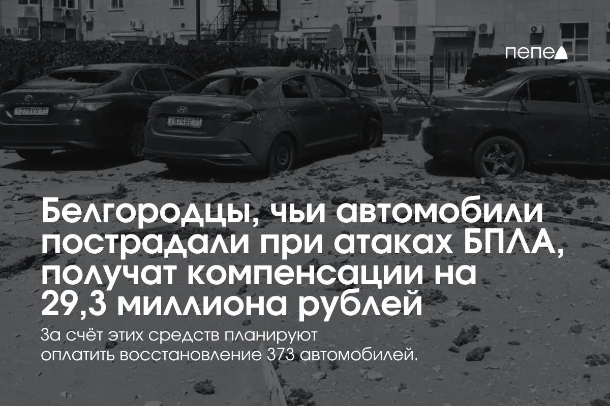 Власти региона распределят 29,3 млн рублей четырёмстам семьдесят трем владельцам машин, пострадавших при атаках беспилотников; средняя выплата — около 78,5 тыс. рублей на автомобиль.