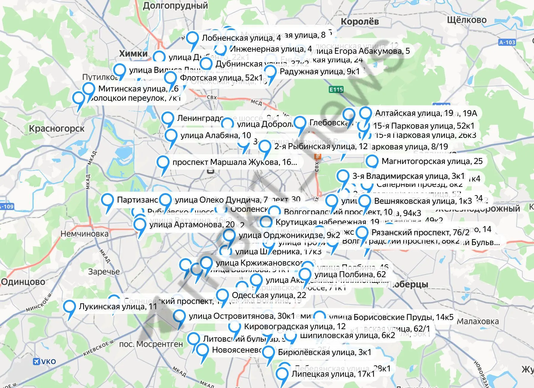 Карта показывает районы Москвы, где тепло ещё не подано, несмотря на начало сезона.