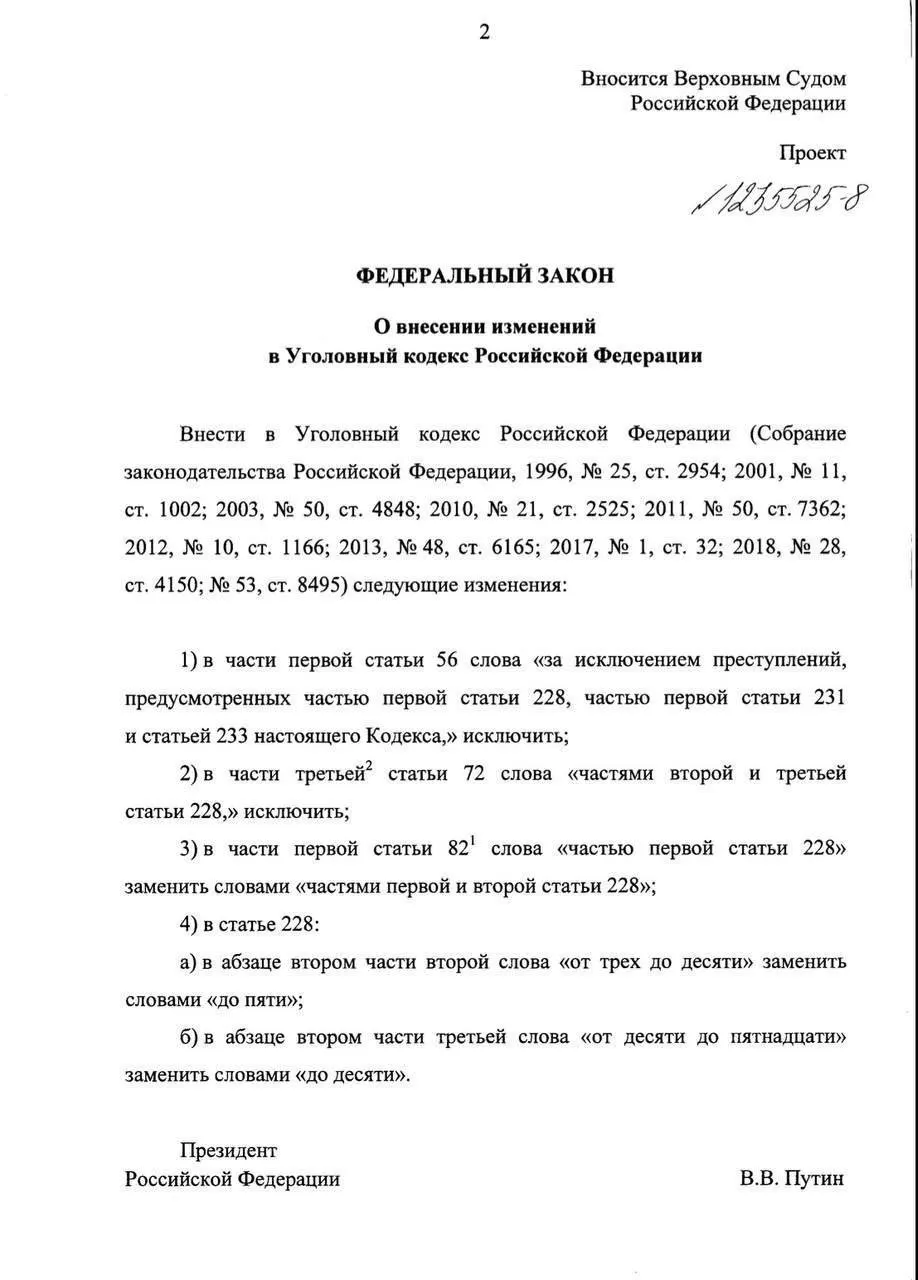 Предлагается не сажать впервые пойманных с наркотиками для личного потребления: возможны штрафы, обязательные работы или принудительное лечение. Максимальные сроки за крупный и особо крупный размеры хранения хотят сократить до 5 и 10 лет.