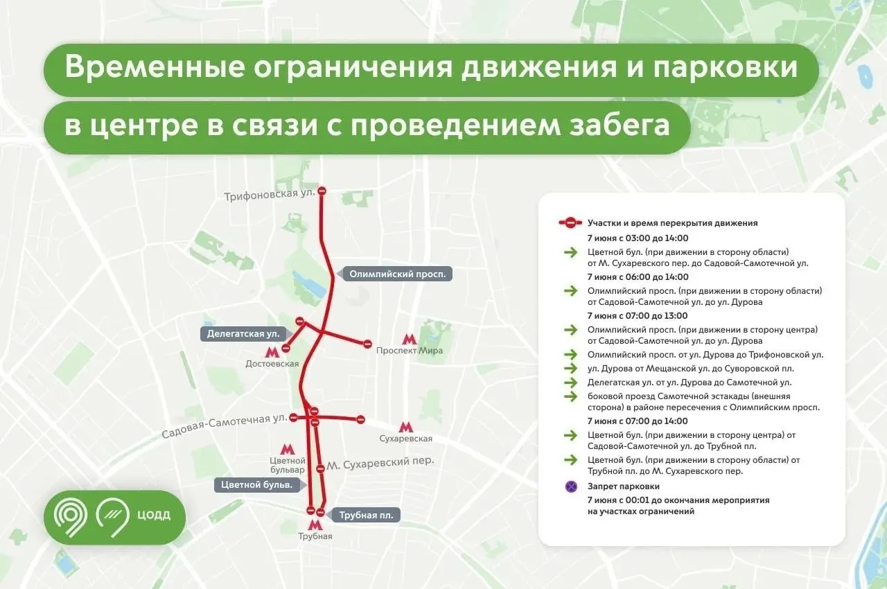 Завтра в столице пройдёт «Красочный забег»: участники пробегут 5 км, старт в 10:00. Движение начнут ограничивать с 3:00, ограничения продлятся до 14:00.