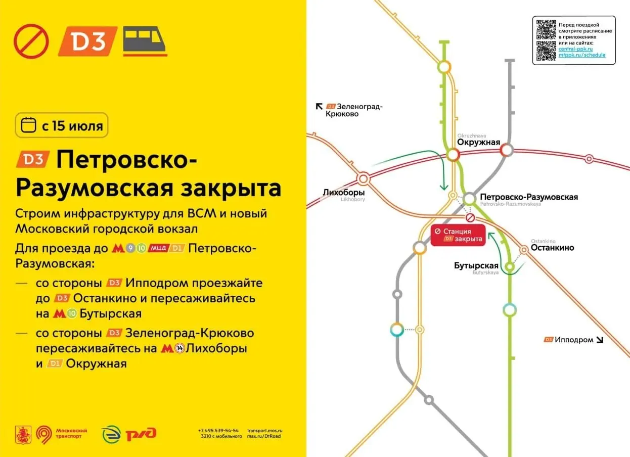 На участке начнутся работы по строительству ВСМ: пути перенесут, а платформы и пассажирскую инфраструктуру демонтируют. Движение МЦД‑1 не затронуто, на участке МЦД‑3 появится временная платформа (дата пока не объявлена).