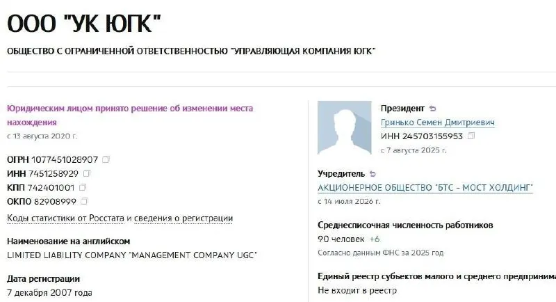 Управляющая компания холдинга перешла под контроль АО «БТС‑Мост Холдинг» Руслана Байсарова. Активы были национализированы год назад; на аукционе БТС‑Мост заплатил 93,16 млрд руб., после чего холдинг получил новое имя — ГК «БТС‑Золото».