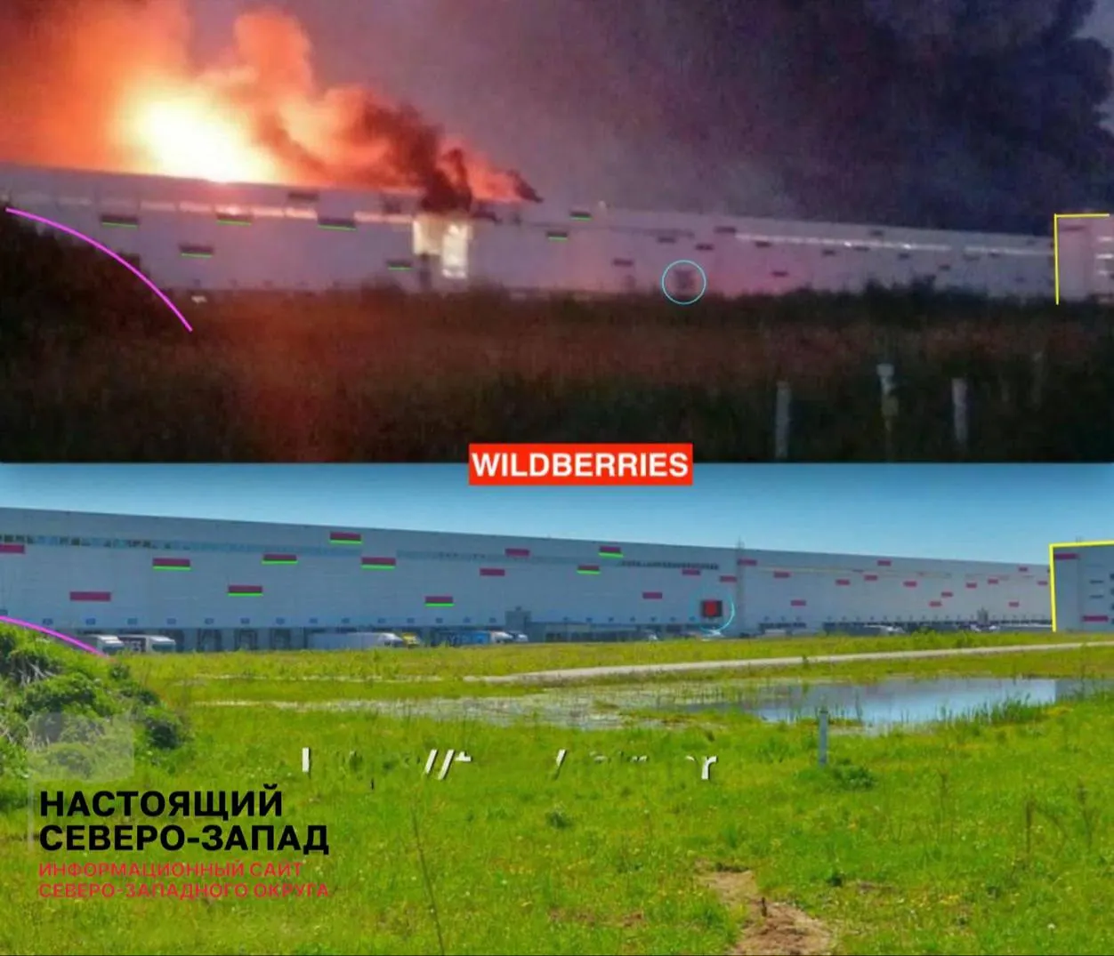 После атаки беспилотников в Подольске загорелся логистический комплекс Wildberries в деревне Коледино. Площадь склада превышает 200 тысяч кв. м; события сопровождаются массовыми взрывами и дымом.