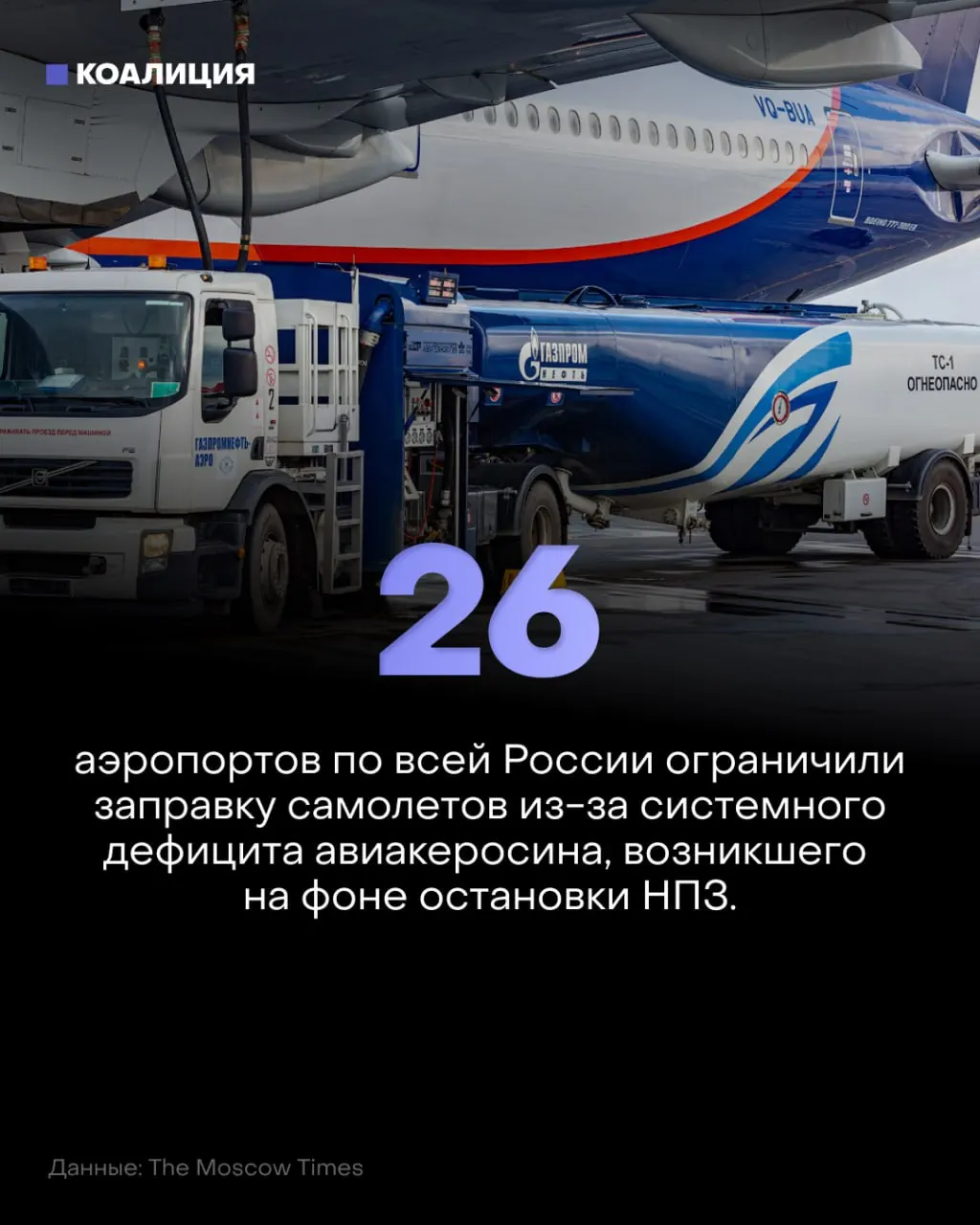 26 российских аэропорта ограничили заправку самолётов; режим в Пулково продлён до марта 2027 года; экспорт керосина запретили до конца ноября. Ожидается рост цен на авиакеросин.